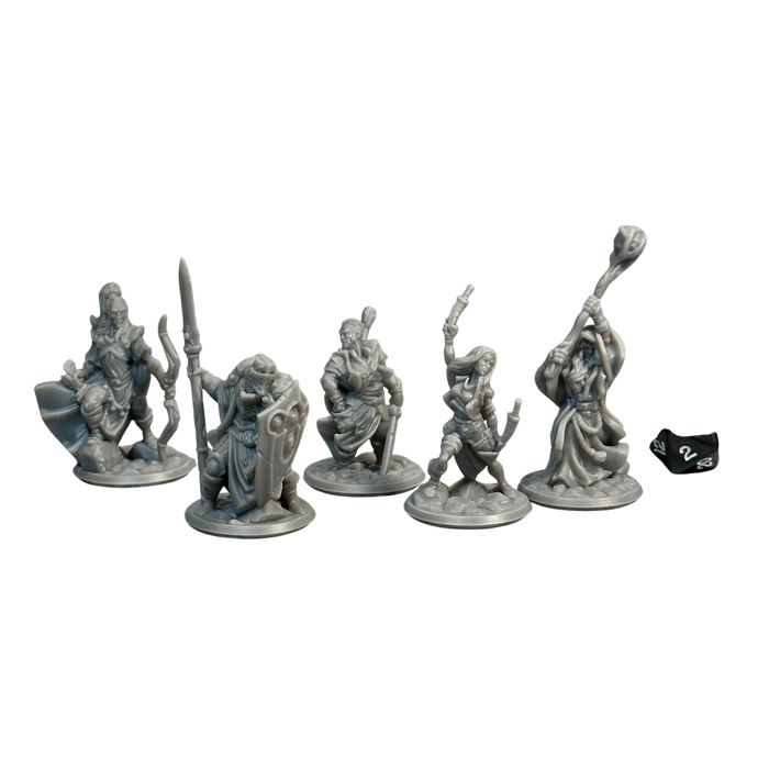 Adventuring Heroes (Set of 5), 12k Resin Dungeons and Dragons Miniatures DnD D&D Mini 32mm Lot