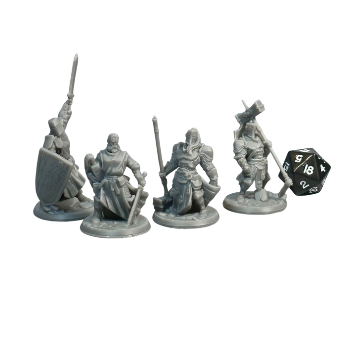 Armored Knights (Set of 4), 12k Resin Dungeons and Dragons Miniatures DnD D&D Mini 32mm Lot