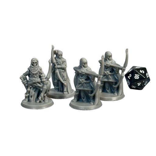 Skeleton Archers (Set of 4), 12k Resin Dungeons and Dragons Miniatures DnD D&D Mini 32mm Lot